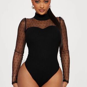 Fashion Nova Black Mesh Sleeve Bodysuit
